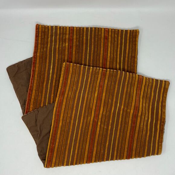 Pier One Velveteen Place Mats SET of 2 Rust Brown Striped Textured 19 x 13 - Picture 1 of 7